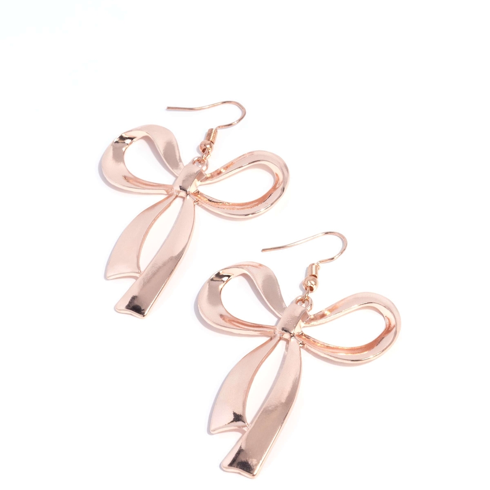 Captivating Coquette Paparazzi Rose Gold Bow Earrings Fashion Jewelry
